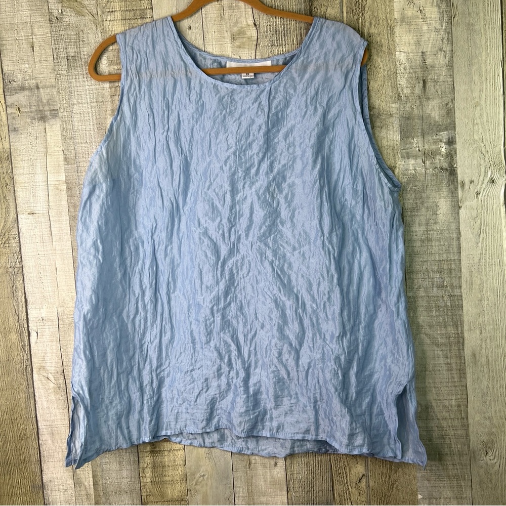 Caroline Rose 1X Crinkle Material Sleeveless Crewneck Tunic Pale Blue